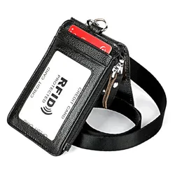 Nametag Genuine Leather Credential Holder With Zipper Working ID Holder Luxury Badge Lanyard Removable Nurse Name Card Holder