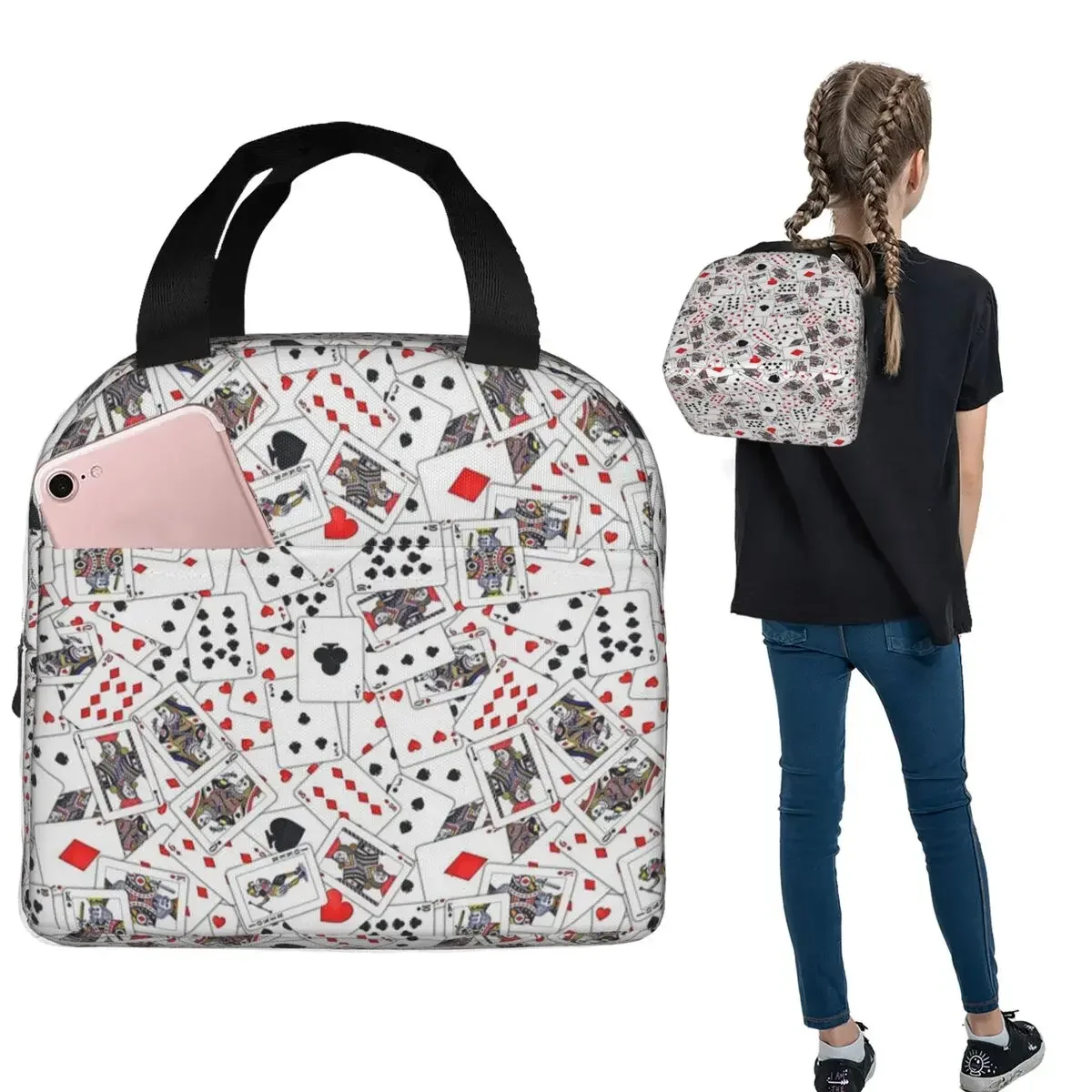Playing Cards Insulated Lunch Bag for Women Children Portable Food Boxes Thermal Lunch Box Tote