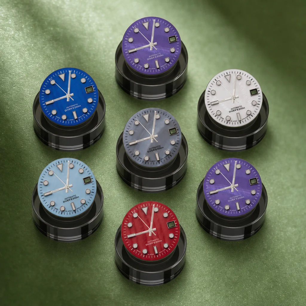 

NH H35/NH36 S Logo 28.5mm Logs Mother Pearl Dial NH35/36 Movement Green Luminous Watch Modification Accessories