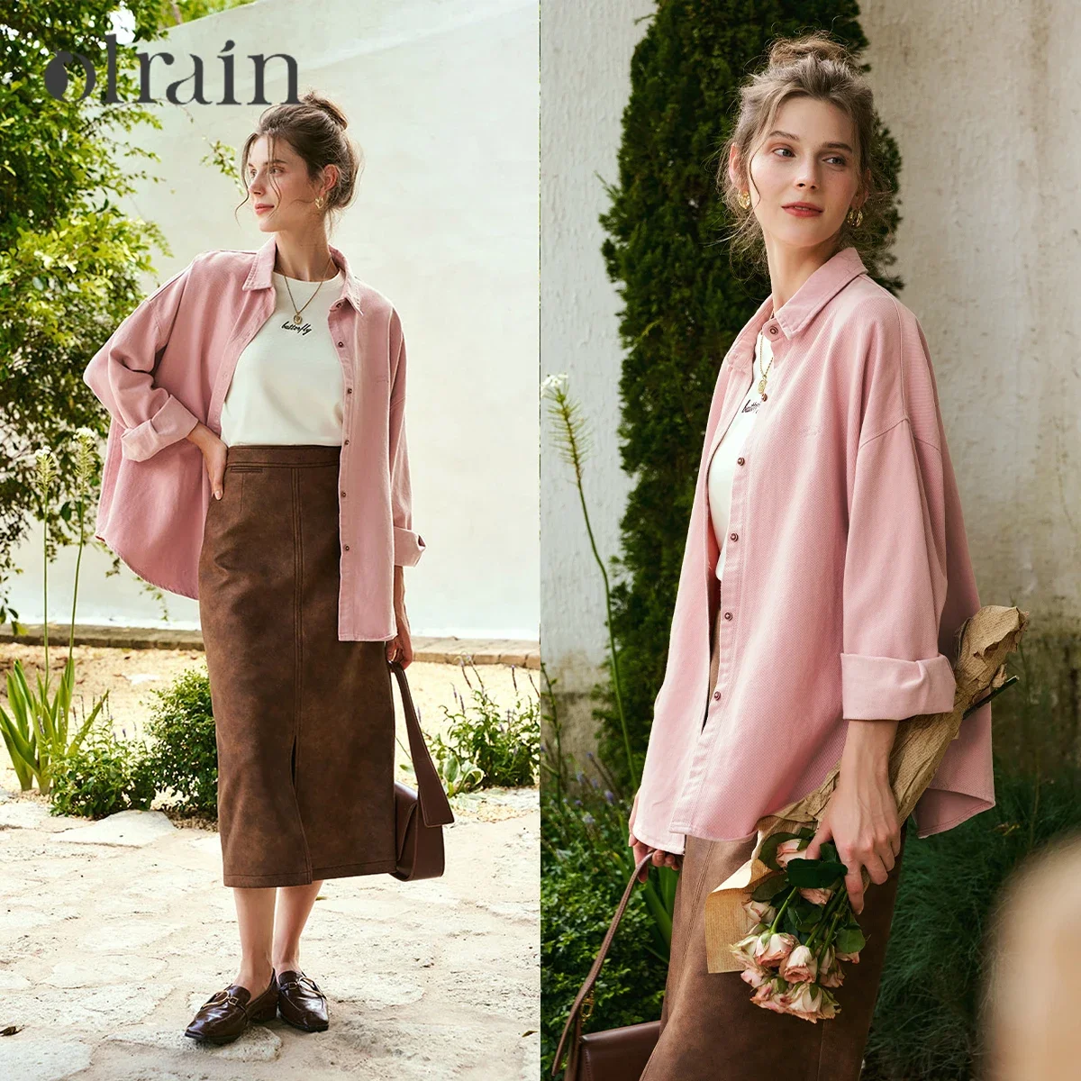 OLrain Camicie casual da donna Autunno 2025 Nuova moda allentata 100% cotone Camicia ricamata Pigro accogliente Denim Outercoats N56QC93926