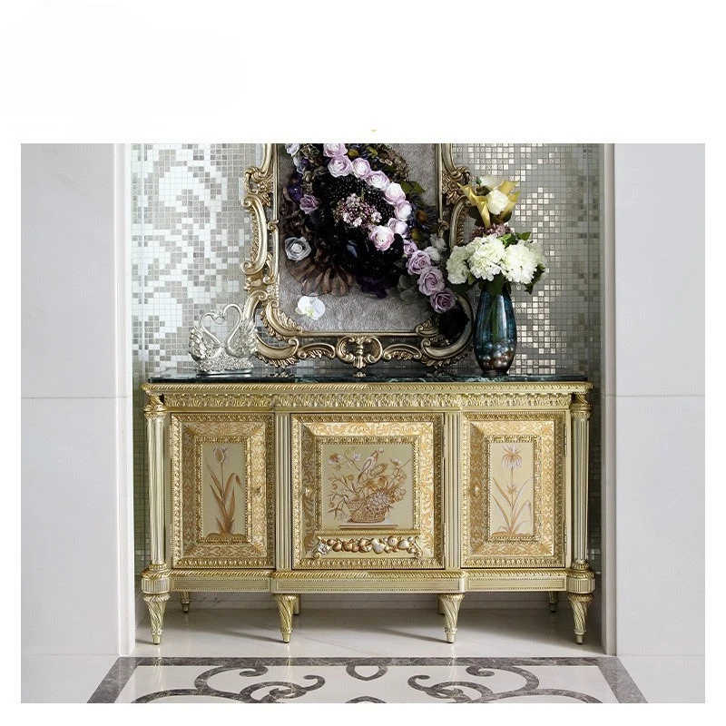 

European-style Gold Entrance Cabinet, Carved Living Room Screen Cabinet, Storage Cabinet