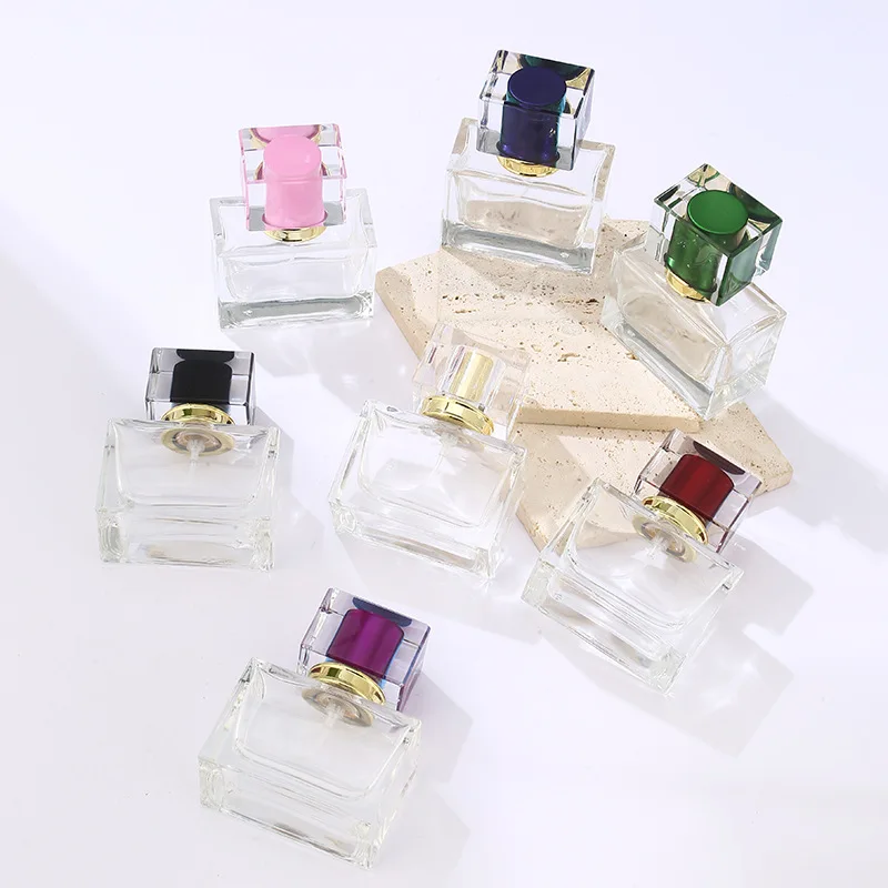 1PC 30ml Clear Square Glass Spray Bottle Refillable Portable Perfume Empty Bottle Cosmetic Containers Bottle Travel