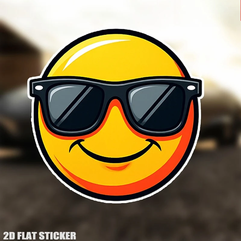 1PC 선글라스를 쓴 멋진 웃는 얼굴 2D 플랫 데칼-자동차 노트북용 방수 생생한 스티커-개인화를 위한 재미있는 트렌디 스타일