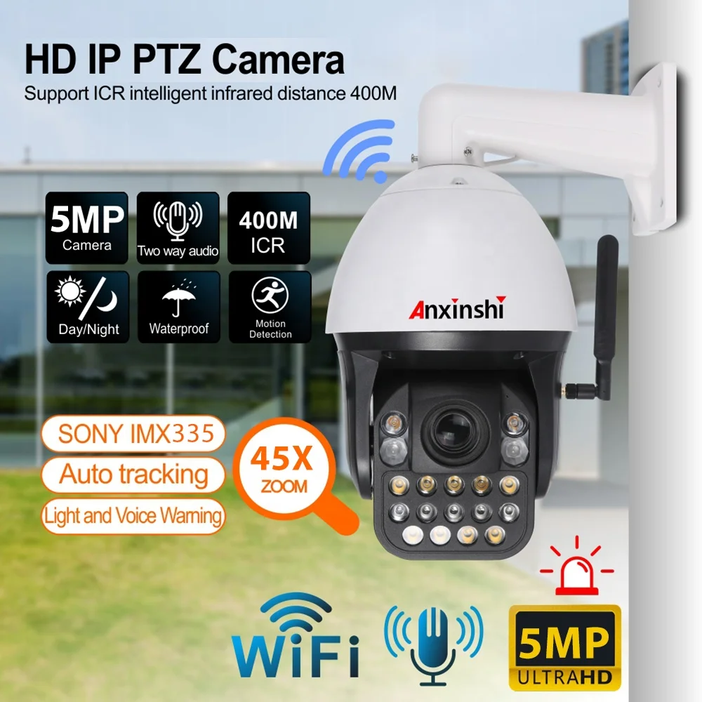 Anxinshi Cámara PTZ de red IP láser inalámbrica 45X 5MP de alta resolución WiFi IR 400M