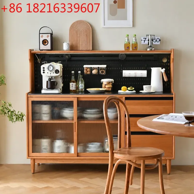 YAONordic Solid Wood Dining Sideboard Wall Mounted Wine Cabinet Integrated Tea Storage Multi Functional Kitchen Cupboard