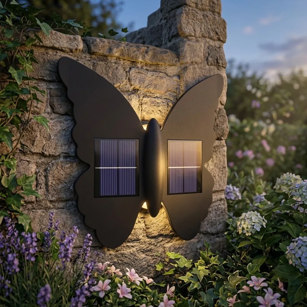 Solar- Outdoor Wall Light - Waterproof -Butterfly Design Outdoor Spaces & Patio! Courtyard Landscape Decoration Lamp