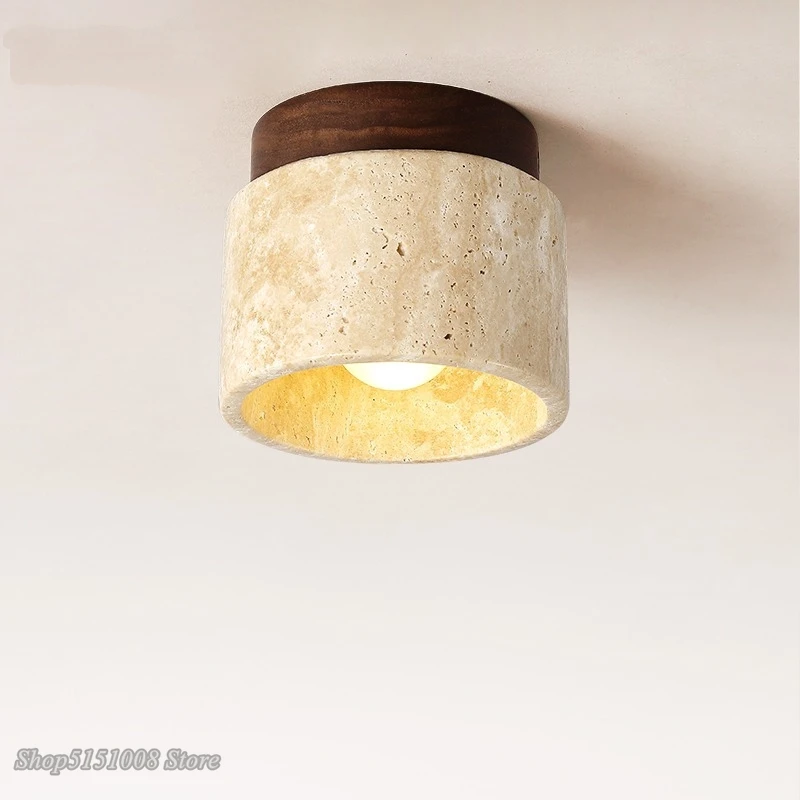 wabi sabi amarelo marmore luz de teto medio antigo creme corredor varanda restaurante hotel corredor decoracao cave stone light lampada 01