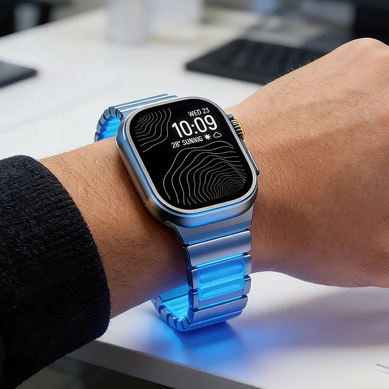 

Luminous Glow Silicone Watch Band Luxury Titanium Alloy For Apple Watch Ultra 49mm Series 11 10 46mm 9 45mm 8 7 44mm Sport Strap