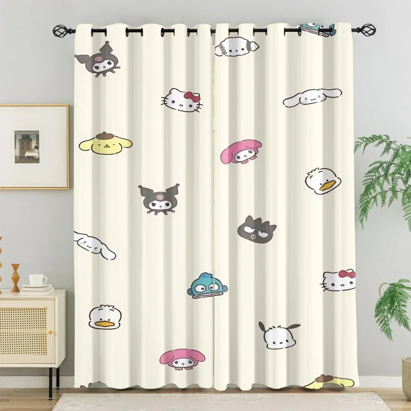 

2 шт. шторы с принтом персонажей Sanrio, светонепроницаемые шторы, блокирующие 80%-90% света, декоративные занавески для спальни девочек