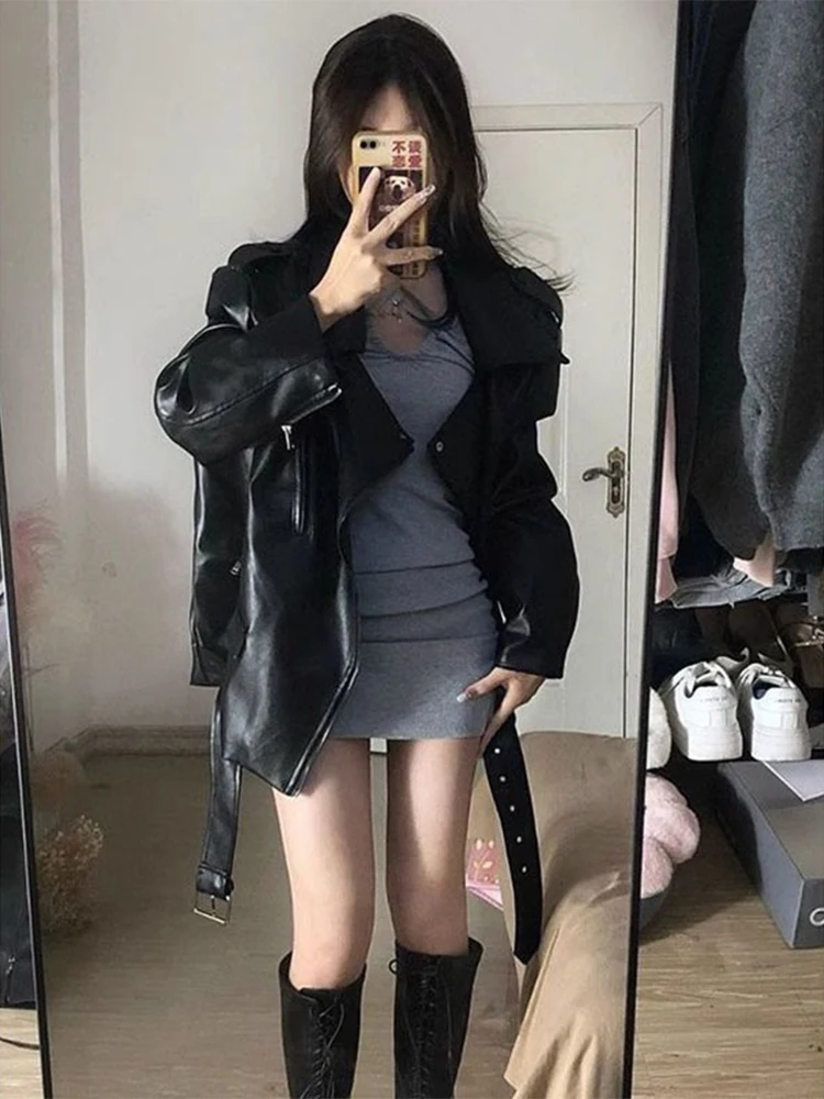 Leren jas dames herfst 2026 nieuwe high-end motorjas met revers PU leren jas Spicy Girl