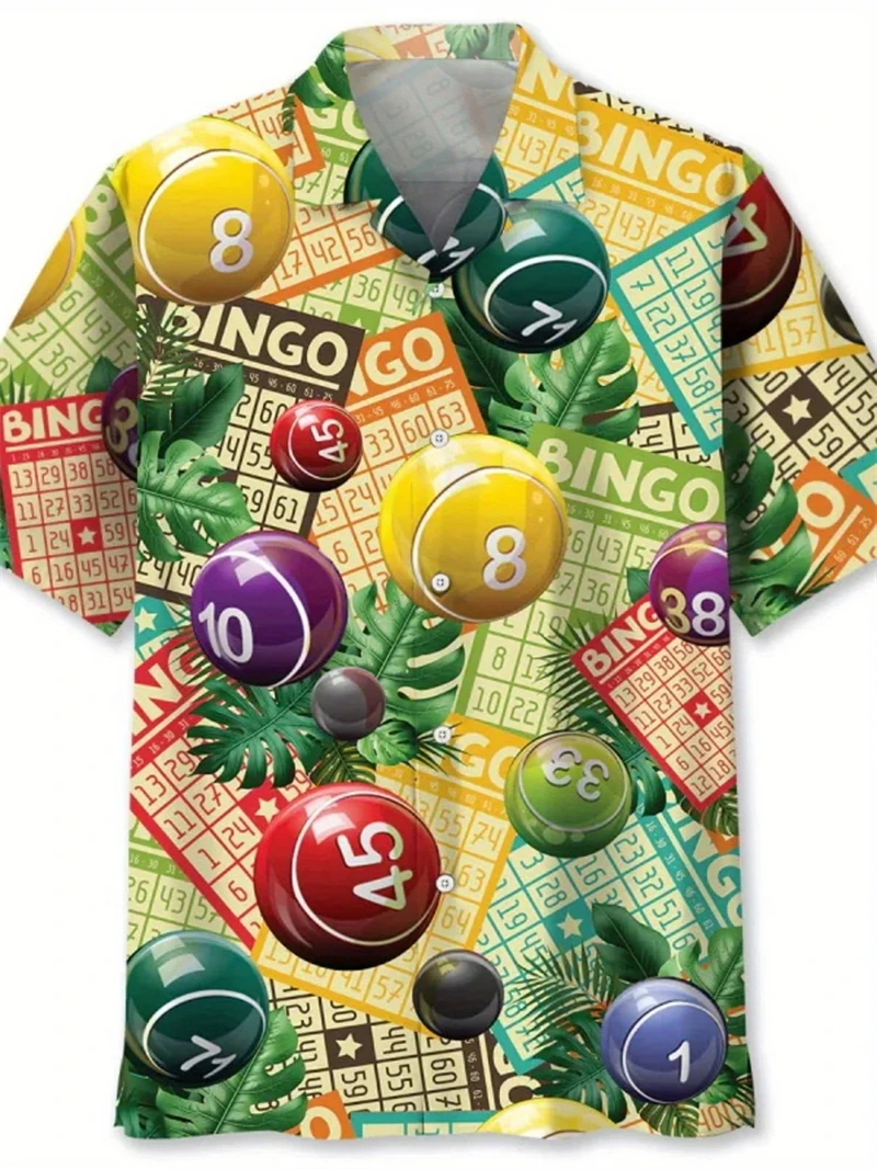 

Retro Bingo Game Full Print Mens Hawaiian Shirt New In Summer Short Sleeve Button Lapel Beach Blouse Casual Men's Aloha Shirt