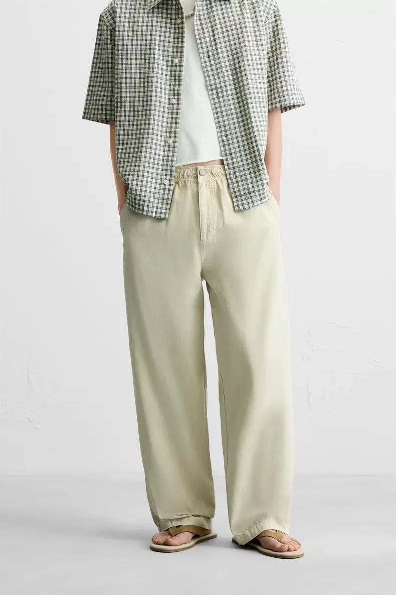 

Новые летние мужские повседневные брюки свободного кроя из хлопка, прямые, на молнии, модные, городские, 100% хлопок, молодежные, повседневные, трендовые