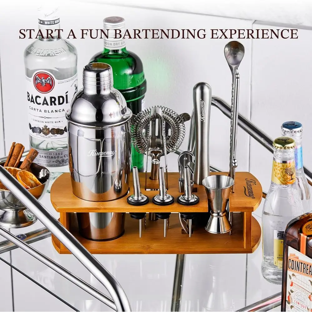 Cocktail Shaker Set Bartender Kit with Stand | Bar Set Drink Mixer Set with All Essential Accessory Tools: Martini Shaker, Jigge