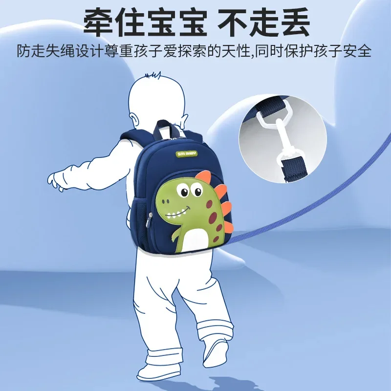 Baby New Kindergarten Backpack Cartoon Cute Dinosaur School Bags Anti Lost Boys and Girls Waterproof Small Bag Child Kid