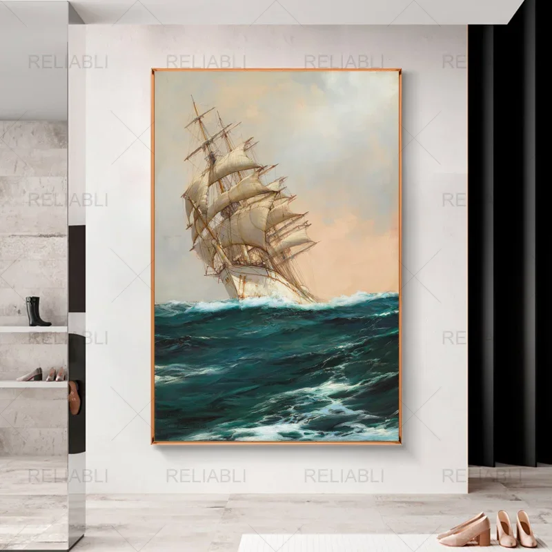 Frameless Canvas PaintingSeascape Ship Sailboat Canvas Paintings Poster And Navigation Prints Wall Art Pictures For Nordic Livin