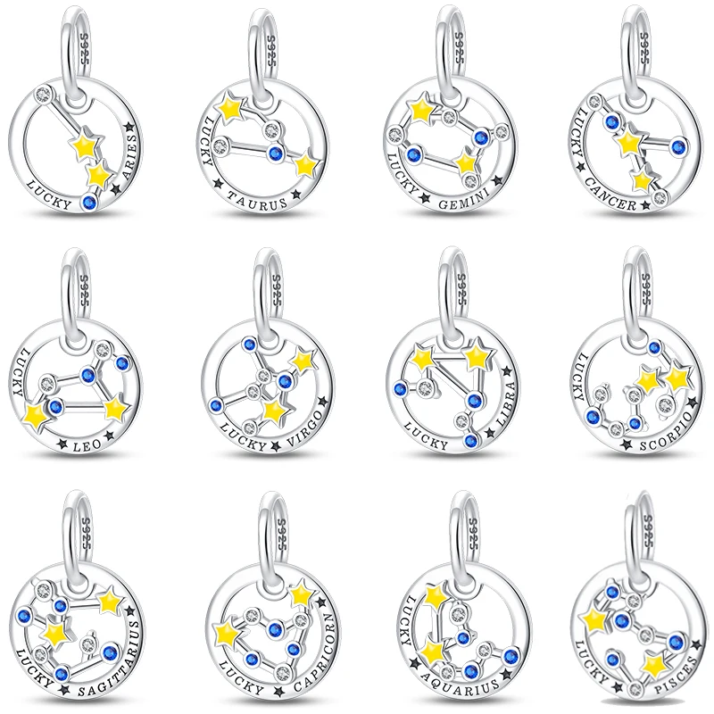 Star Cluster Constellation 925 Sterling Silver 12 Constellation Luminous Charms Fit Pandora Original Bracelets DIY Jewelry