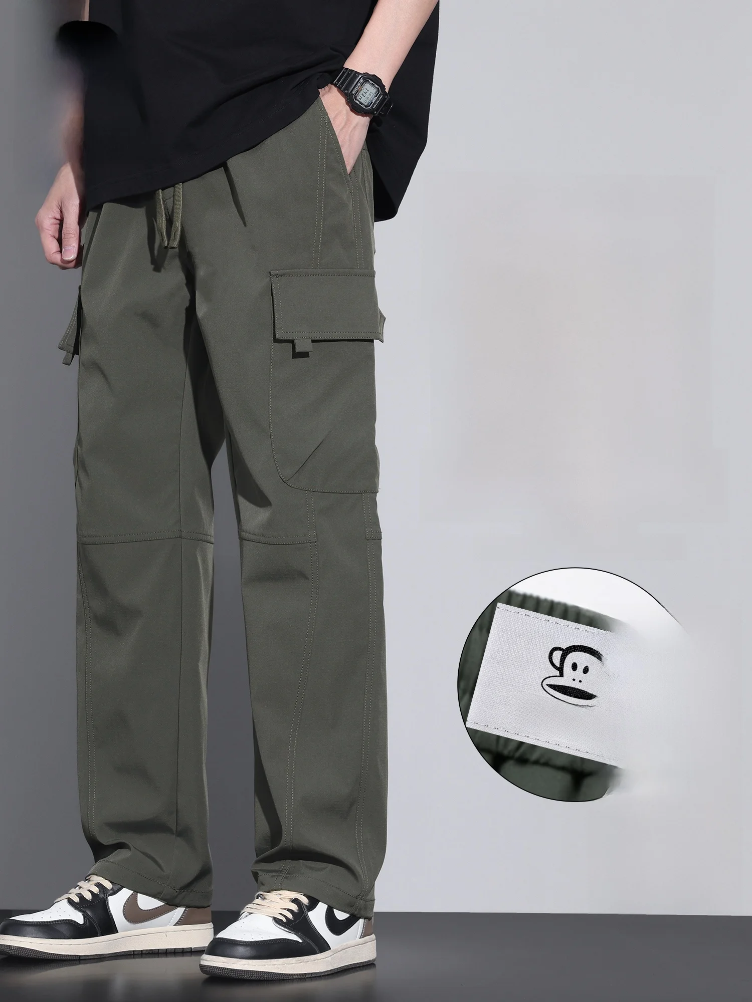 

PaulFrank Thiened Fce Lined Casual Trousers Men's Spring New Loose Straight Leg Long Pants Workwear Sle Khaki Color