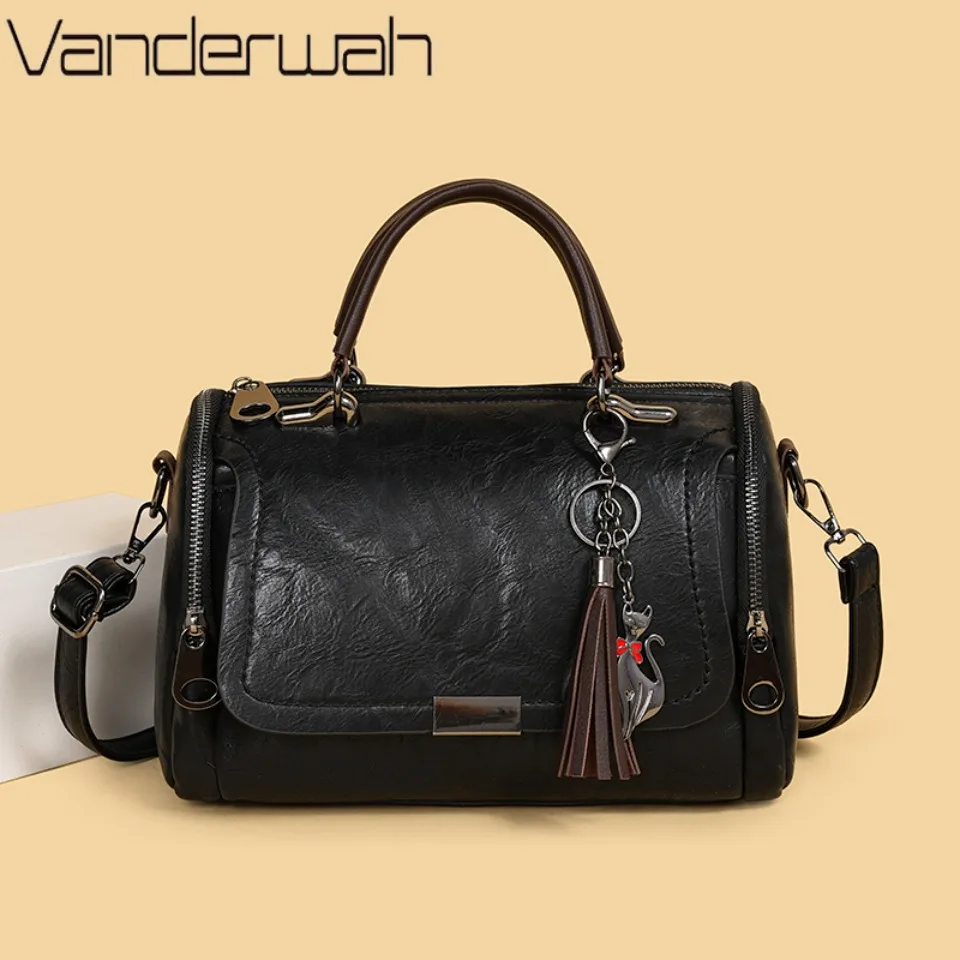 

Женская сумка через плечо с декором в виде кисточек, большая вместительная сумка на молнии, модная сумка-кроссбоди со съемным ремнем, сумка-бостон