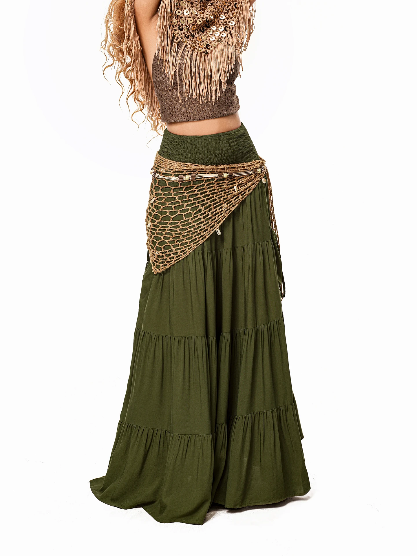 

Arielink Green Halter Neck Dress Women's Summer Vintage Pocket Design A-Line Skirt Street Style Standard Fit Elastic Waist