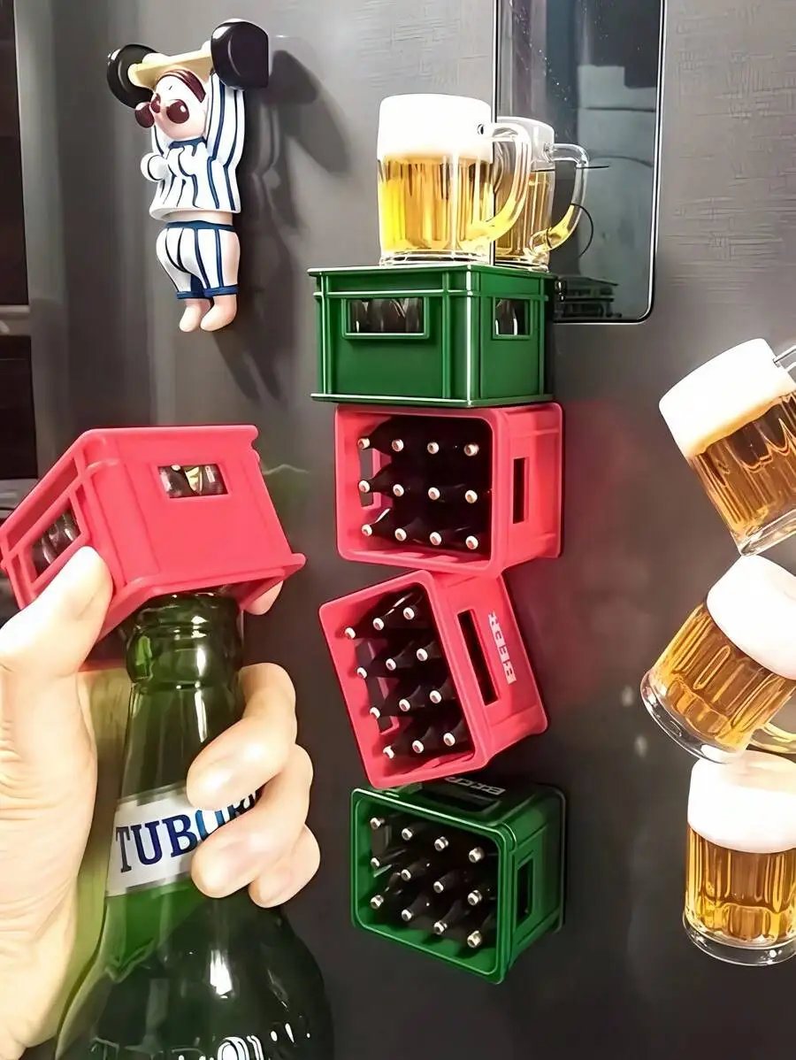 Abrebotellas de Soda con imán para refrigerador en forma de caja de cerveza, abridor de botellas de cerveza, diseño creativo de cesta de cerveza