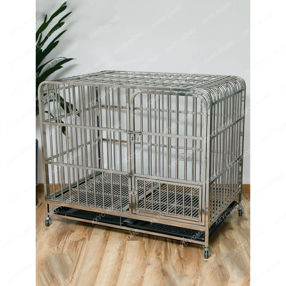 304 Thick Stainless Steel Dog Crate Small, Medium and Large Dogs Teddy German Shepherd Golden Retriever Samo Labrador Pet Cage