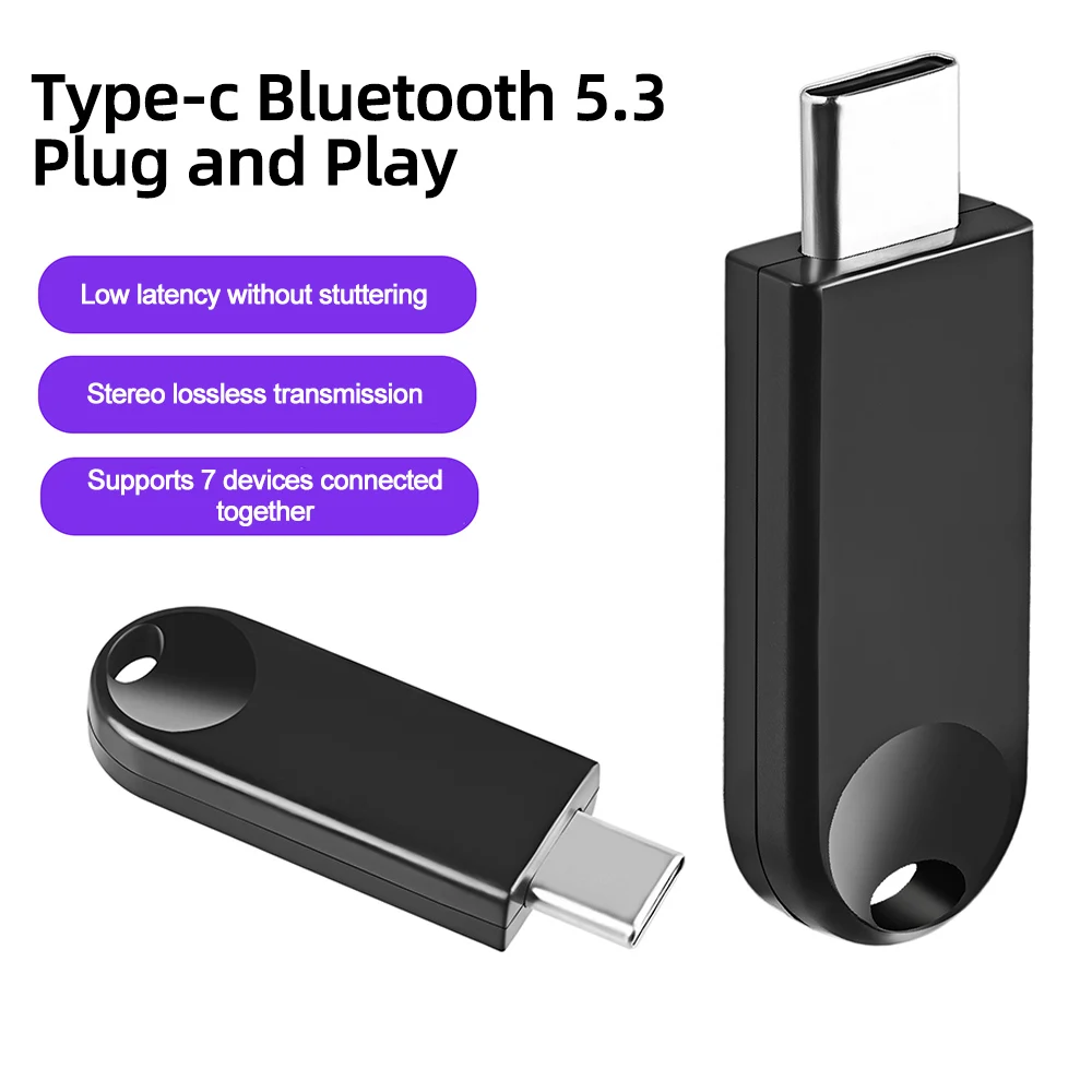 Bluetooth 5.3 Adapter Type C Wireless Adapter USB C Dongle Bluetooth Audio Adaptador for PC Laptop Speaker Receiver Transmitter