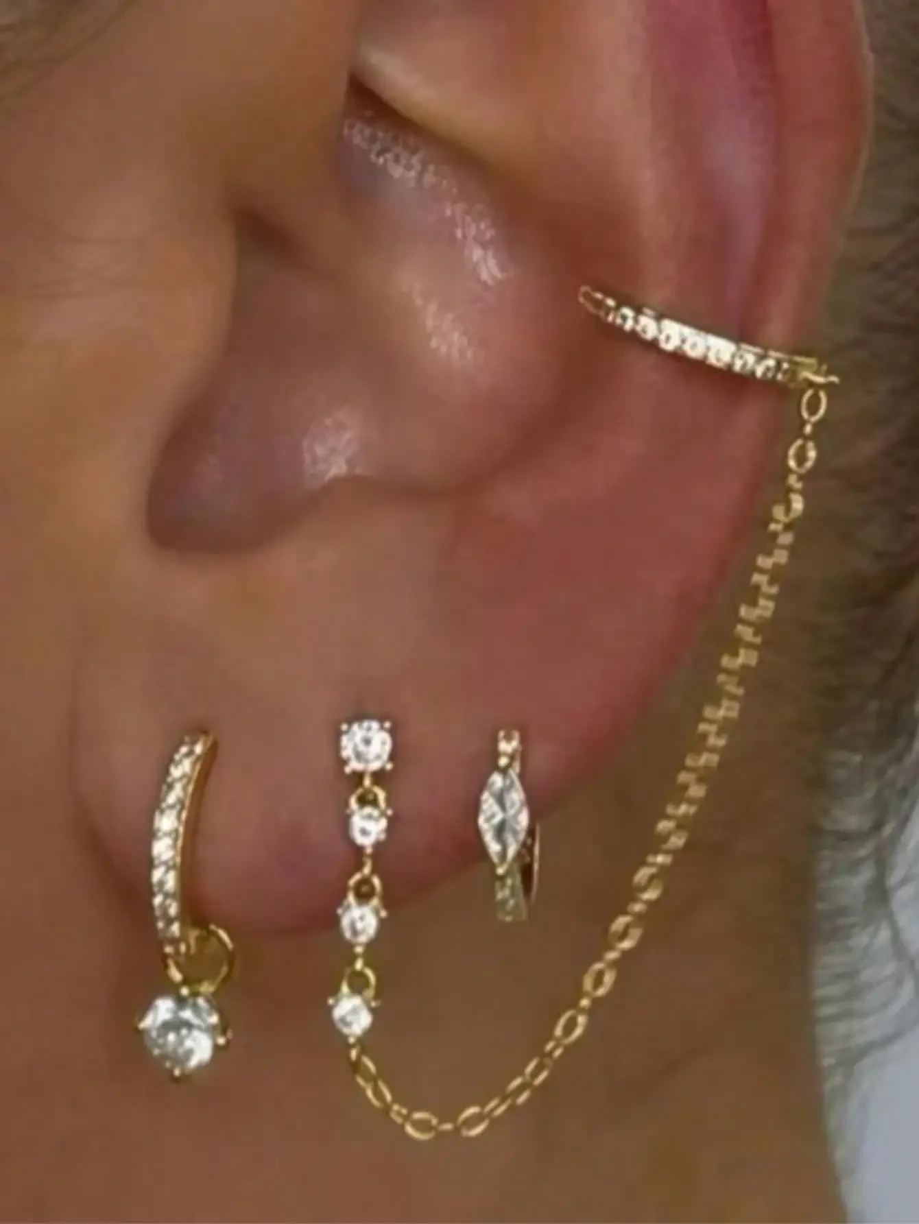 

3pcs/Set Fashionable Women's Earrings Set With Stars, Rhinestones, And Chain Decor, Elegant & European And American Style