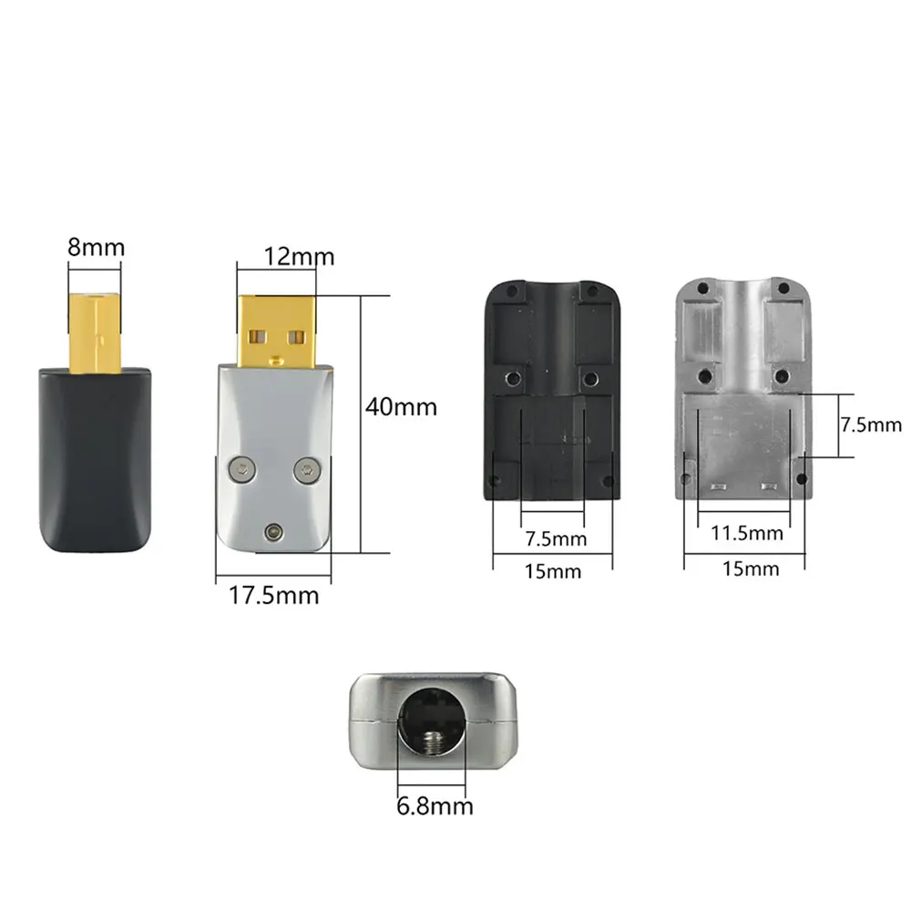 1Piece USB Data Cable DIY Type A Type B USB A USB B USB 2.0 Connector Jack Tail Sockect Connector Port Sockect Metal Casing