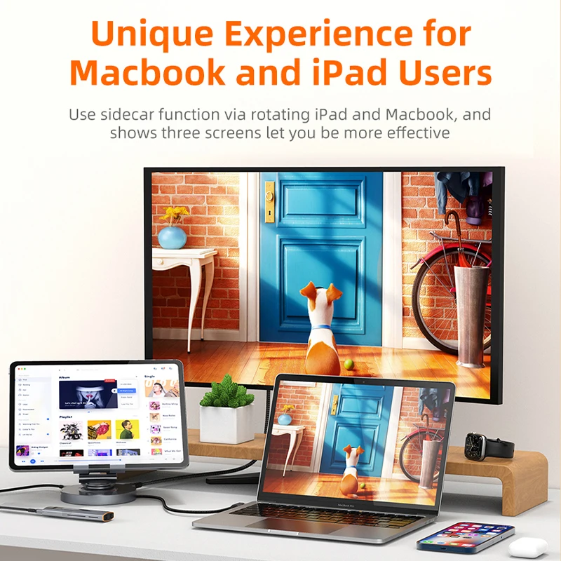 CABLETIME 8 in 1 Multi USB C Hub a 4 k60hz HDMI 360 supporto rotante 100W 5Gbps Transfer SD TF Reader per Tablet iPad Pro Air C441