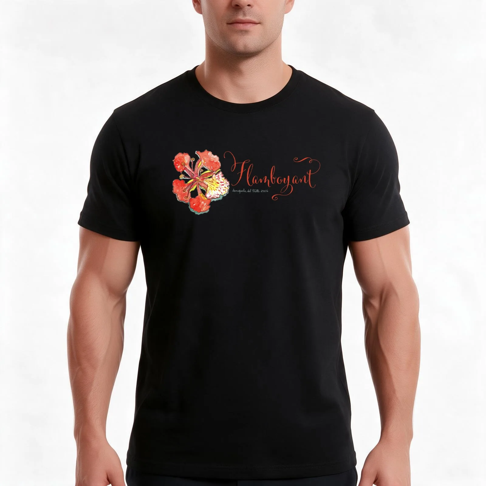 Flamboyant flower Puerto Rico - horizontal layout T-Shirt, Summer Casual Cotton Tee, Oversized Streetwear Tops, Unisex Men Women