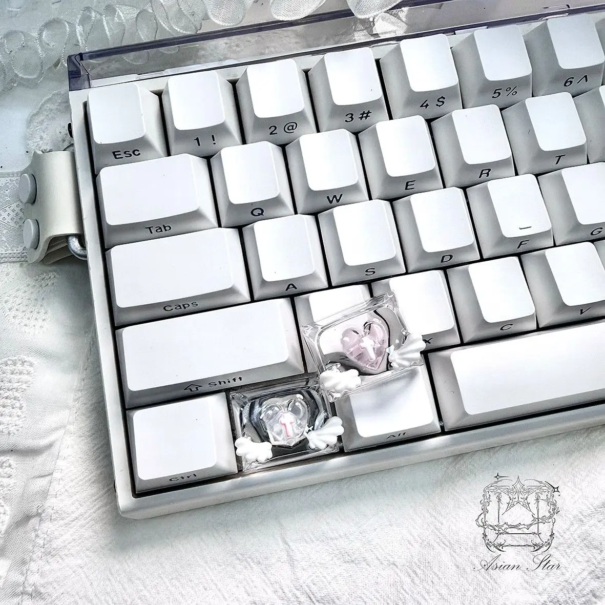 New Cute Pink Crosses Wing Ctrl Keycap for Mechanical Keyboards Key Cap Keyboard Decoration Transparent Personalized Cross