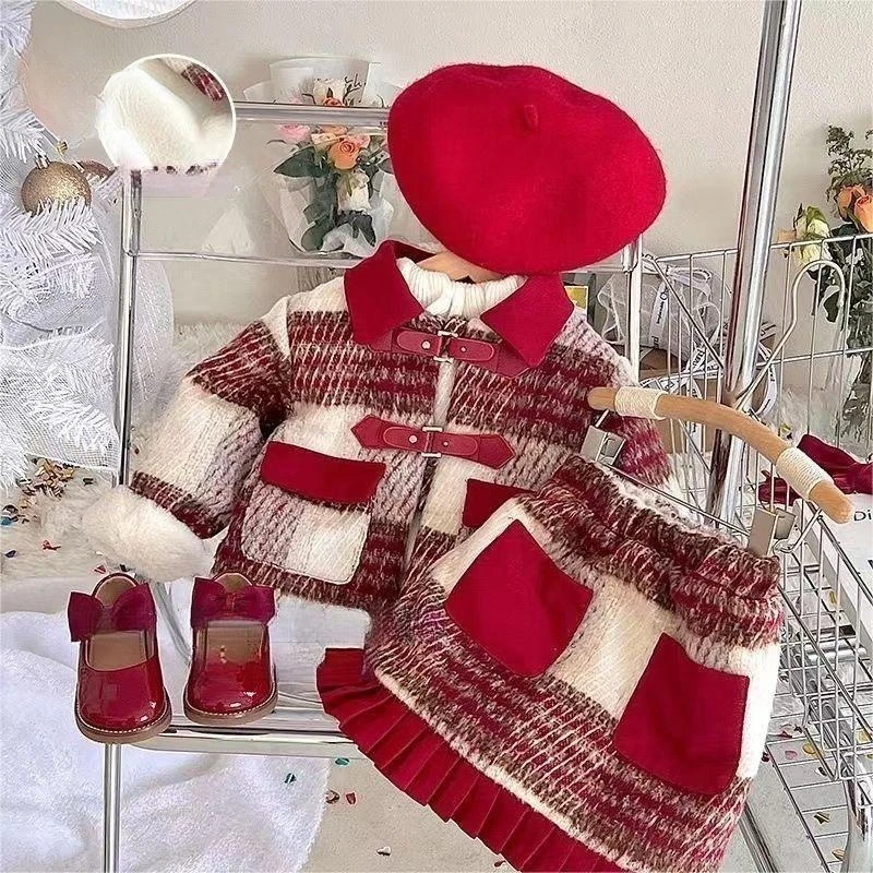 

Baby Girl Princess Clothes Set Woolen Coat+Skirt Infant Toddler Thick Clothing Suit Party Birthday Winter Baby Clothes 18M-7Y