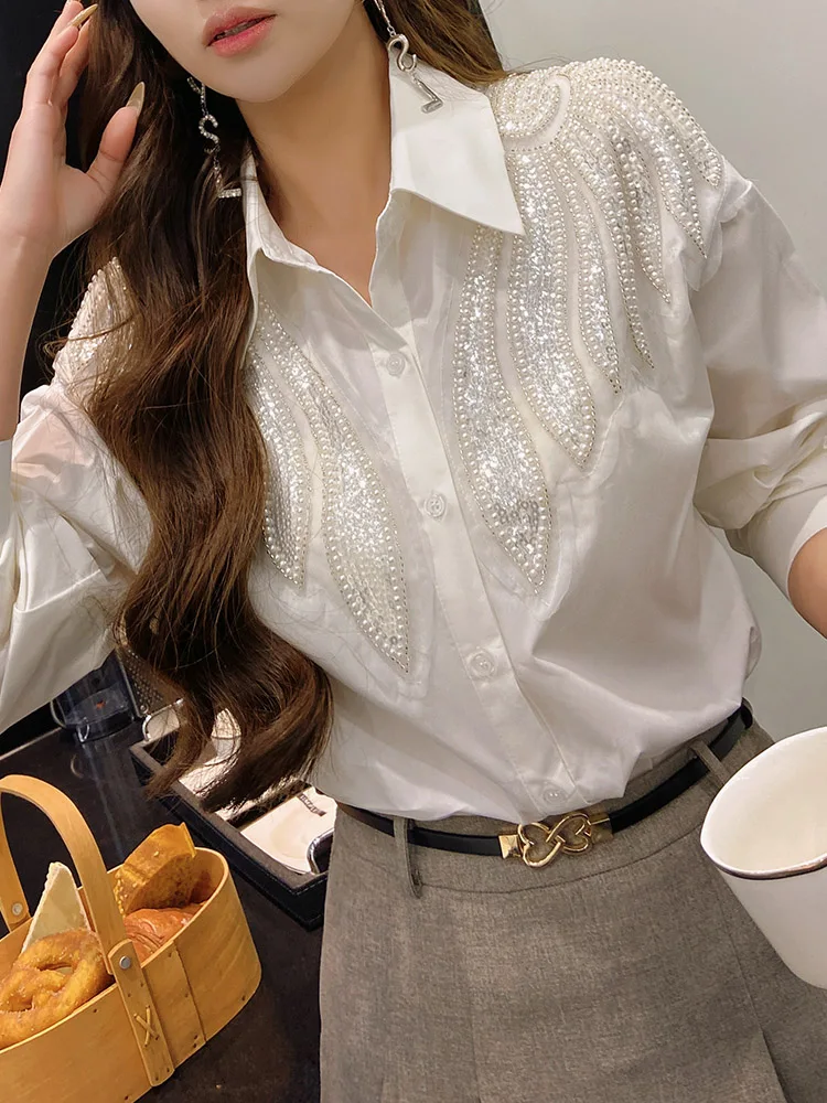 DABUWAWA Tienda Vestidos Elegantes Para Mujeres Embroidered Flares Shirts & Blouses Satin Office Lady Camisas Casuales DA1AST009