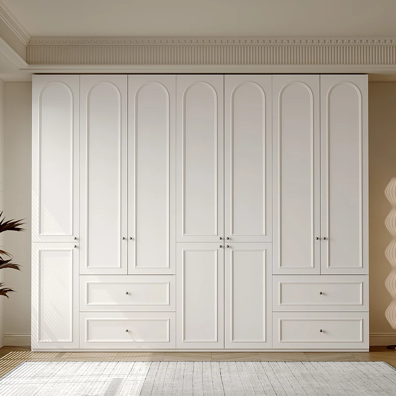 

Line wardrobe, bedroom household white free handle, door to top segmented coat cabinet