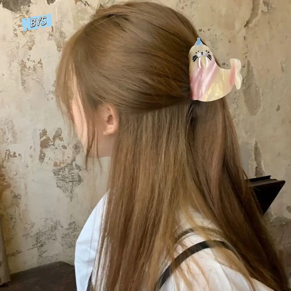 

Креативная заколка для волос из ацетата с изображением морского льва, геометрическая милая заколка в виде океанского животного, акулы, новинка, зажим для хвоста, креативный коготь для волос, путешествия
