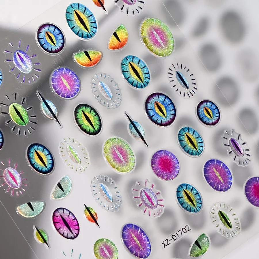 2 stuks gotische 3D Devil Eye nagelstickers, Cat Eye Nail Art stickers, zelfklevende boze oog Halloween Horror Nail Art decoratie