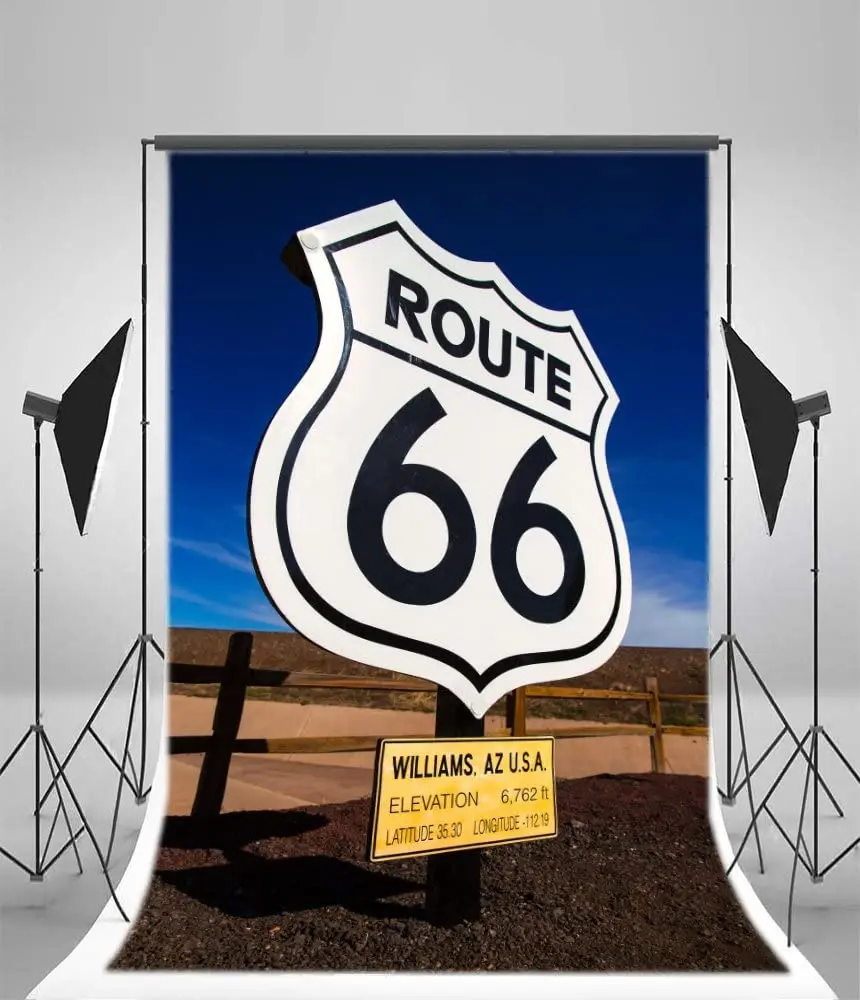 

Historic Route 66 Photo Backdrops The Mother Road Diagonal Way Sign Photography Background Children Boys Adults Portraits Photo