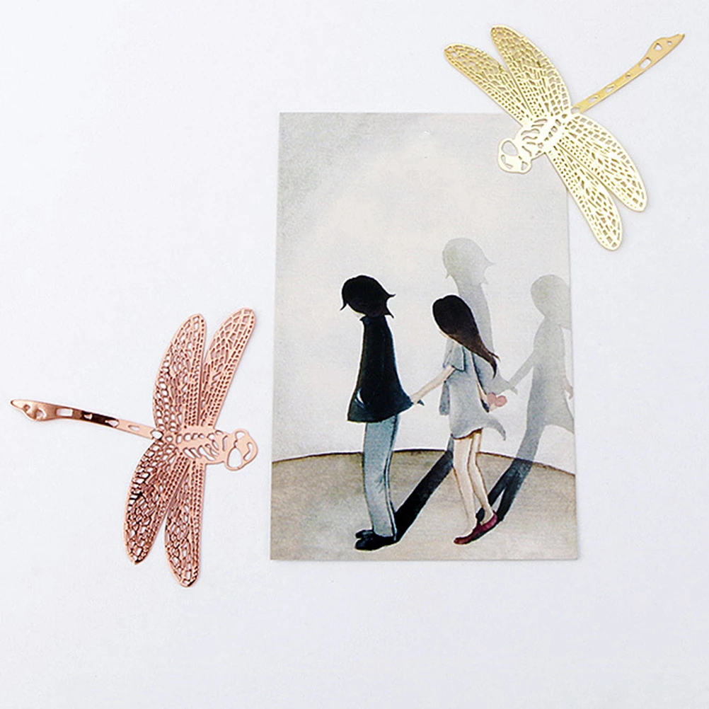 

2pcs Stainless Steel Dragonfly Shape Hollow Bookmark Clip Golden Page Marker For Scrapbooks Notebooks Calendar Diy Gift