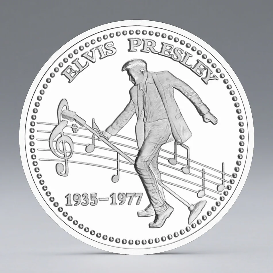 The King of Rock 'n' Roll Elvis Presley (1935-1977) Collectible Silver Plated Souvenir Coin Collection Gift Commemorative Coin
