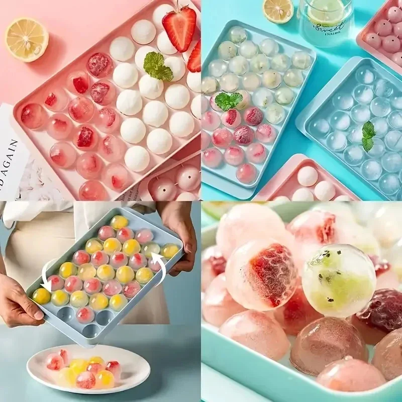 33 Grids Plastic Round Ball Ice Box Round Ice Ball Ice Tray Mold Moulds Ice Ball Maker 3D Round Ice Cube Tray with Lid Plastic
