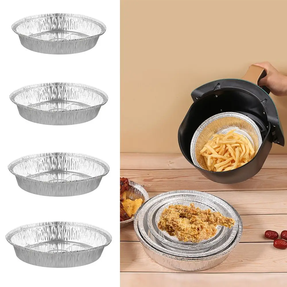 50Pcs Portable Silver Foil Trays Non-Stick Round Foil Flan Dishes Disposable Aluminum Foil Plates Tin Baking
