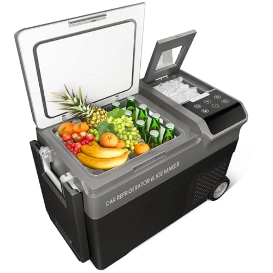 

40QT Portable Car Refrigerator with Ice Maker 12V Cooler with Wheels Electric Cooler for Travel Camping Outdoor Use Adjustable
