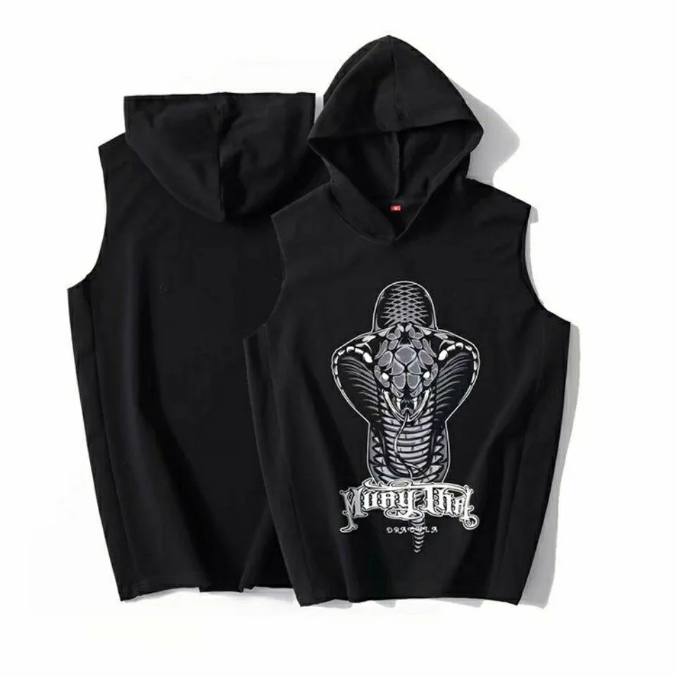 1 Pack Men\'s Hooded Tank Tops Boxing Hoodies Bodybuilding Muscle Cut Off T Shirt Sleeveless Gym Training Hoodies Workout Dry