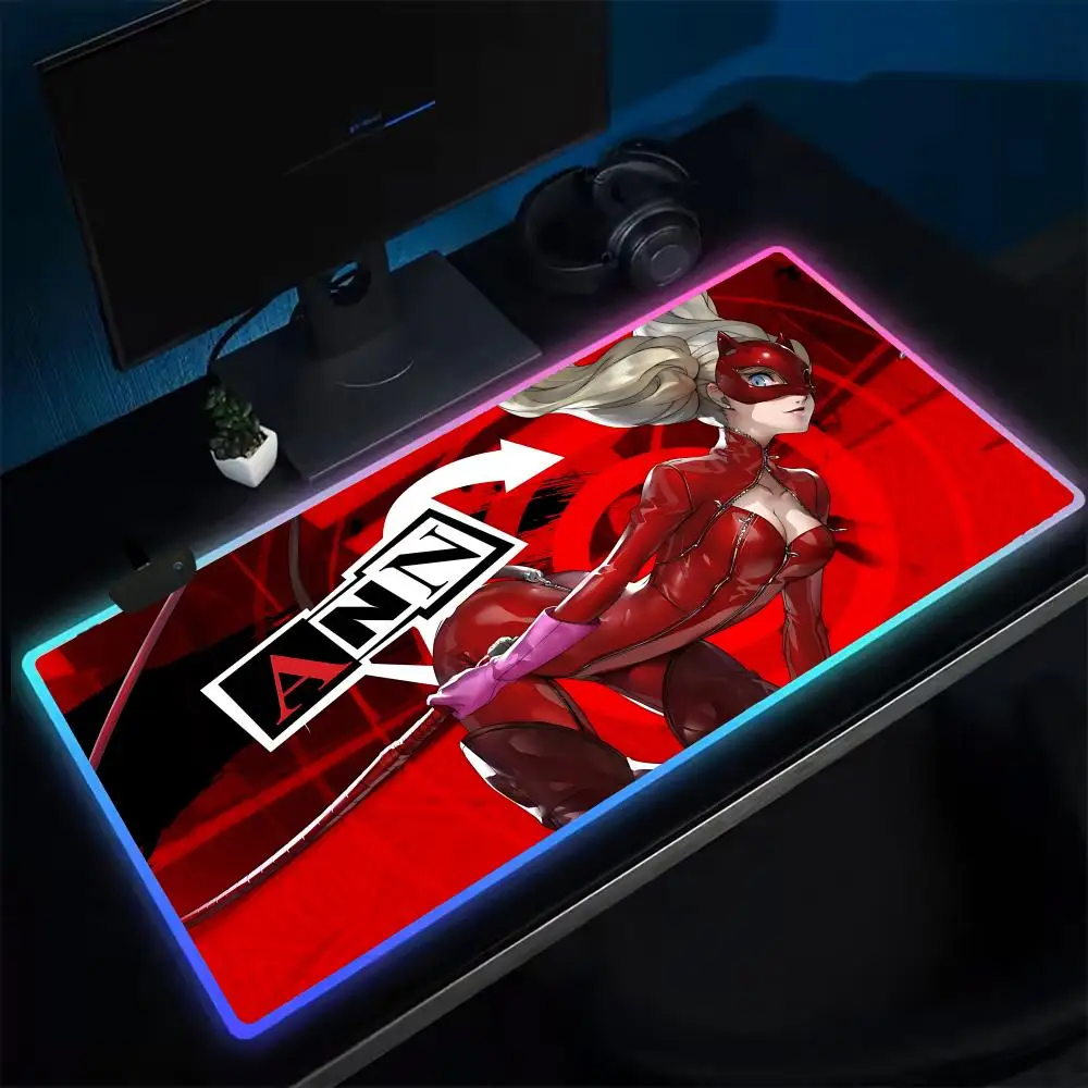 Super P-Personaes 5 Mouse Pad Anime Gaming Mouse Pad LED Table Pads Backlit Rubber Desktop XXL Mousepad RGB Desk Mats