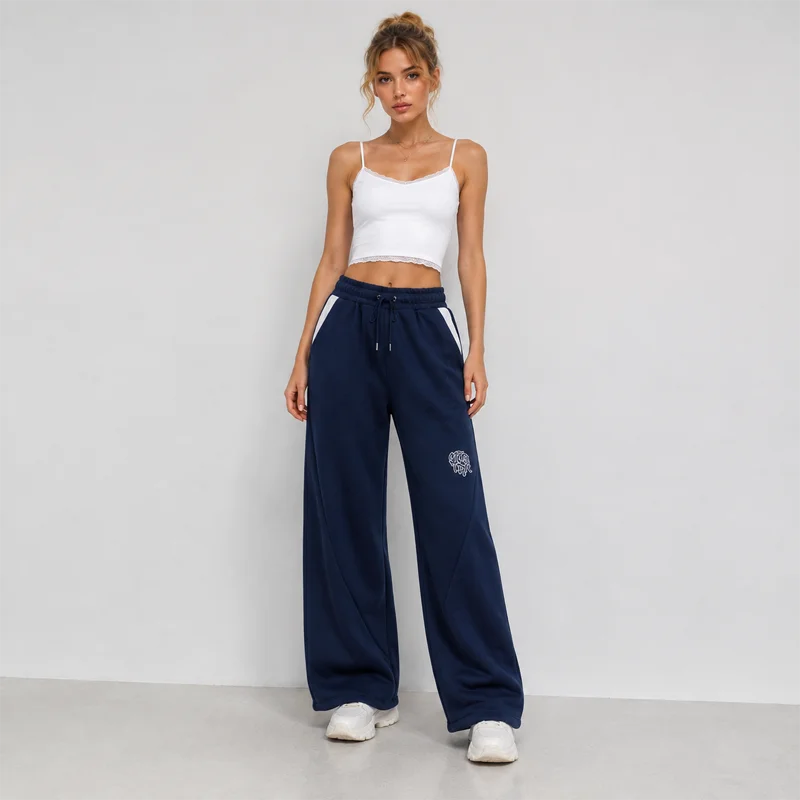 Women's Sweatpants Wide Leg Pants Drawstring Elastic Waist Contrast Pocket Embroidered Logo Loose Fit Casual Streetwear Trousers