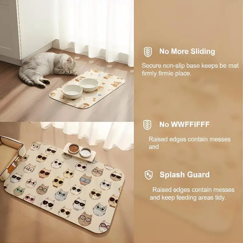Pet Feeding Mat For Cat Dog - Waterproof Quick-drying Food Water Bowl Placemat - Home Floor Protection & Anti-spill