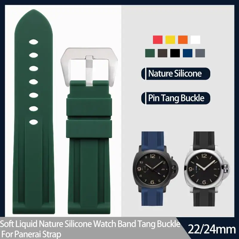 HAODEE Soft Liquid Nature Silicone 22mm 24mm Black Blue Red Yellow White Green Watch Band Tang Buckle For Panerai Strap