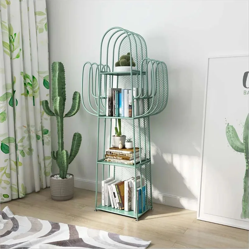 Nordic Cactus Bookshelf Storage Tall Living Room Partition Rack Wall Iron Multi-Layer Bookcase Narrow Libreria Room Furniture