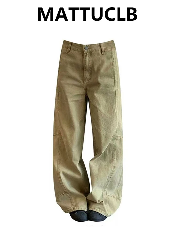 Women's Baggy Jean Khaki Straight Denim Pants Cleanfit Y2K Japanese Harajuku 2000s American Retro Grunge Simple Tide High Street