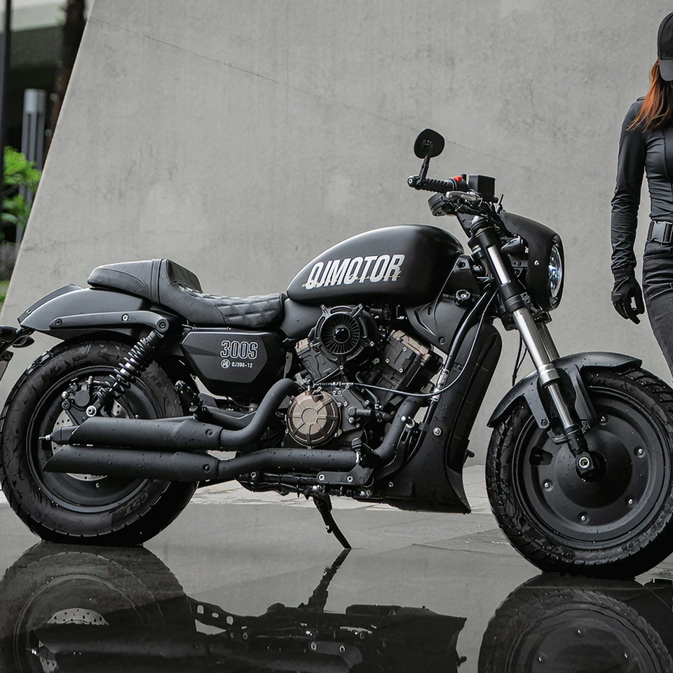 QJMotor SRV250用カスタムレトロバイク排気管 右側ダブルチューブ